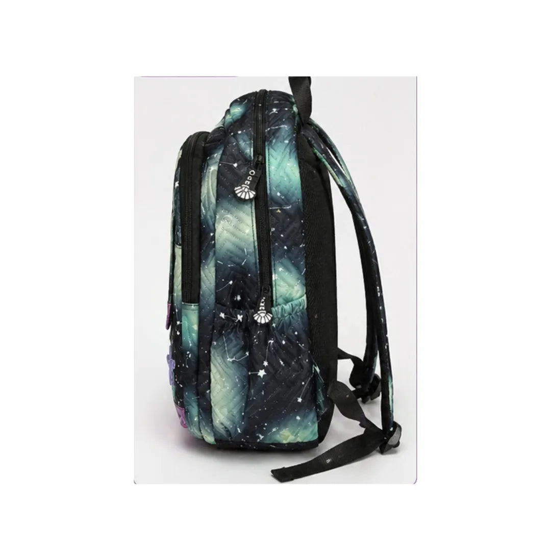 Galaxy Star Holographic School Backpack - Multi-Compartment, Quilted