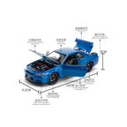 Toy Rush Nissan Skyline GT-R R34 Die-Cast Model Car 1:24 Scale – Pull Back, Openable Doors & Detailed Collectible (Blue) 3-14 Years