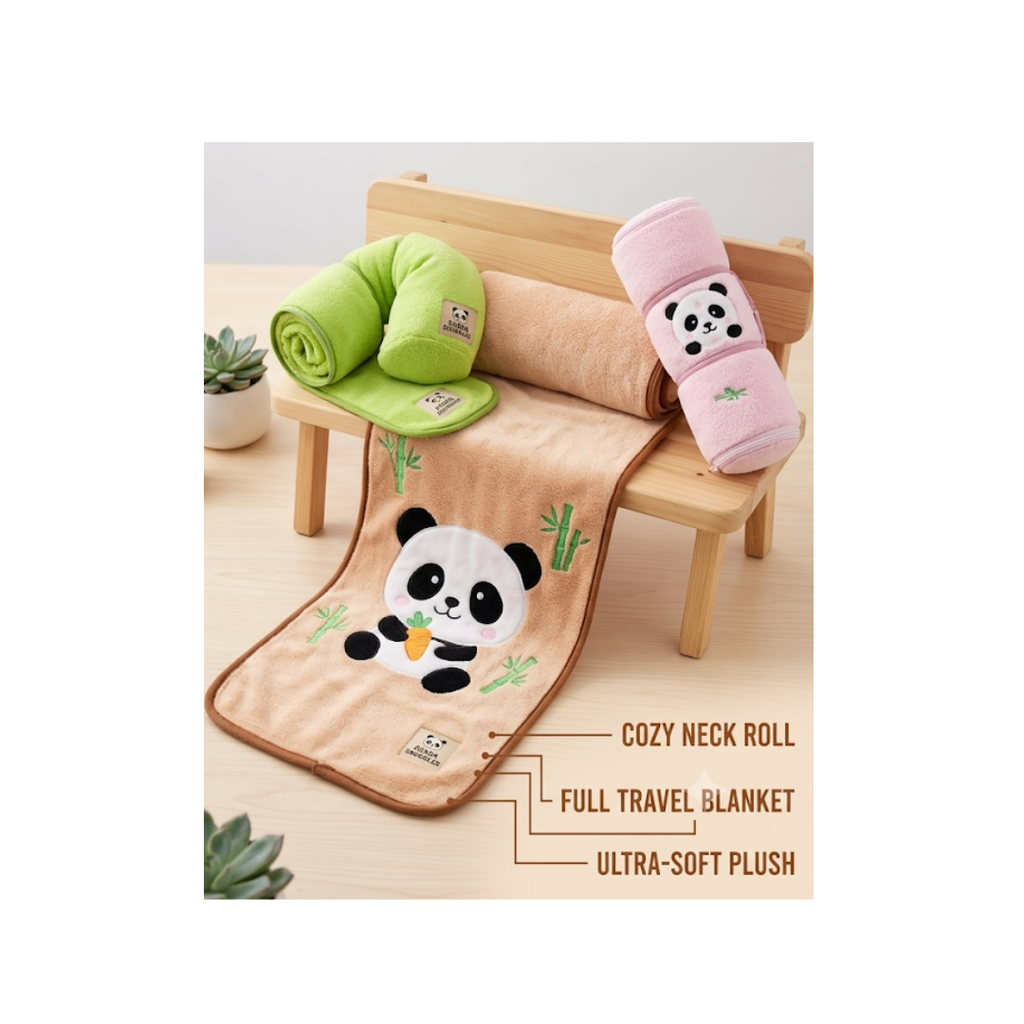 Rolex Cute Panda Foldable Plush Cushion & Blanket Set – 2-in-1 Soft Pillow with Hidden Blanket | Travel & Home Comfort | Ages 3+