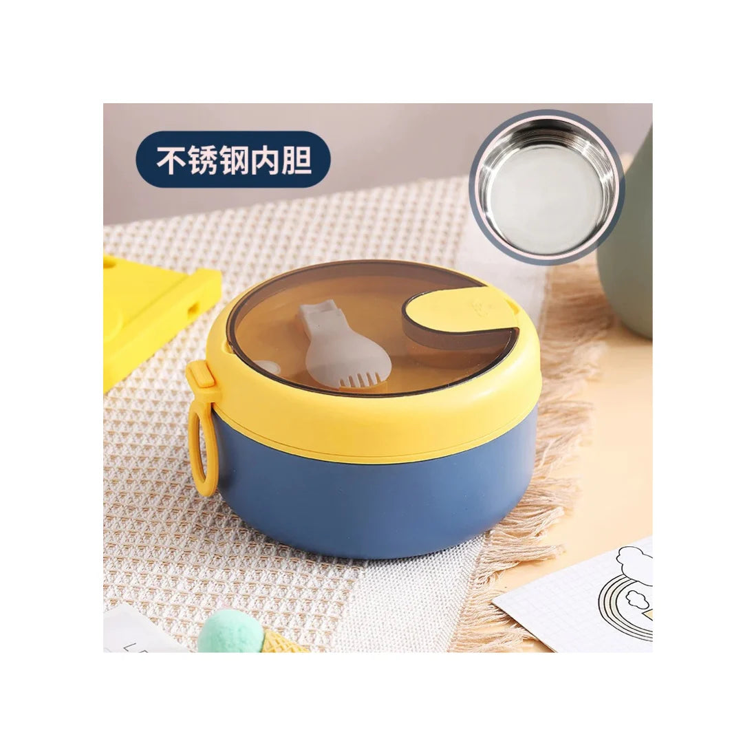 Round Stainless Steel Lunch Box - Insulated with Foldable Spoon & Fork