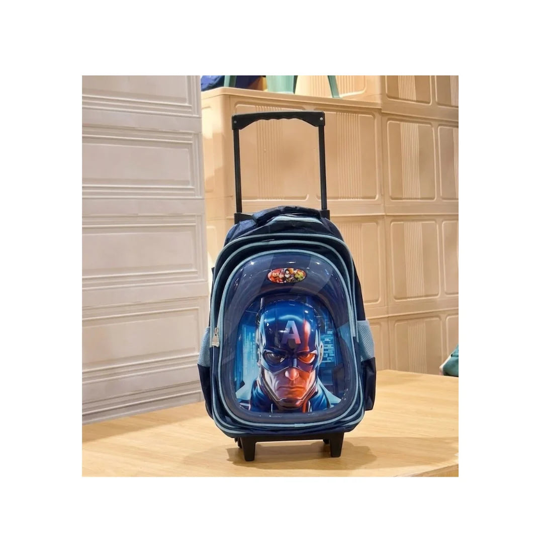 Captain America Trolley School Bag - 16 Inch Rolling Backpack for Kids