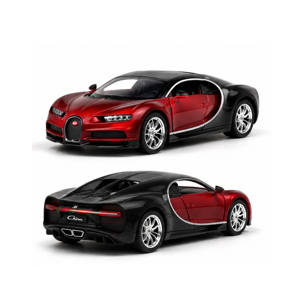 Toy Rush Bugatti Chiron Die-Cast Car 1:24 Scale Pull Back Model with Light & Sound (Color as per Availability) | Ages 6+