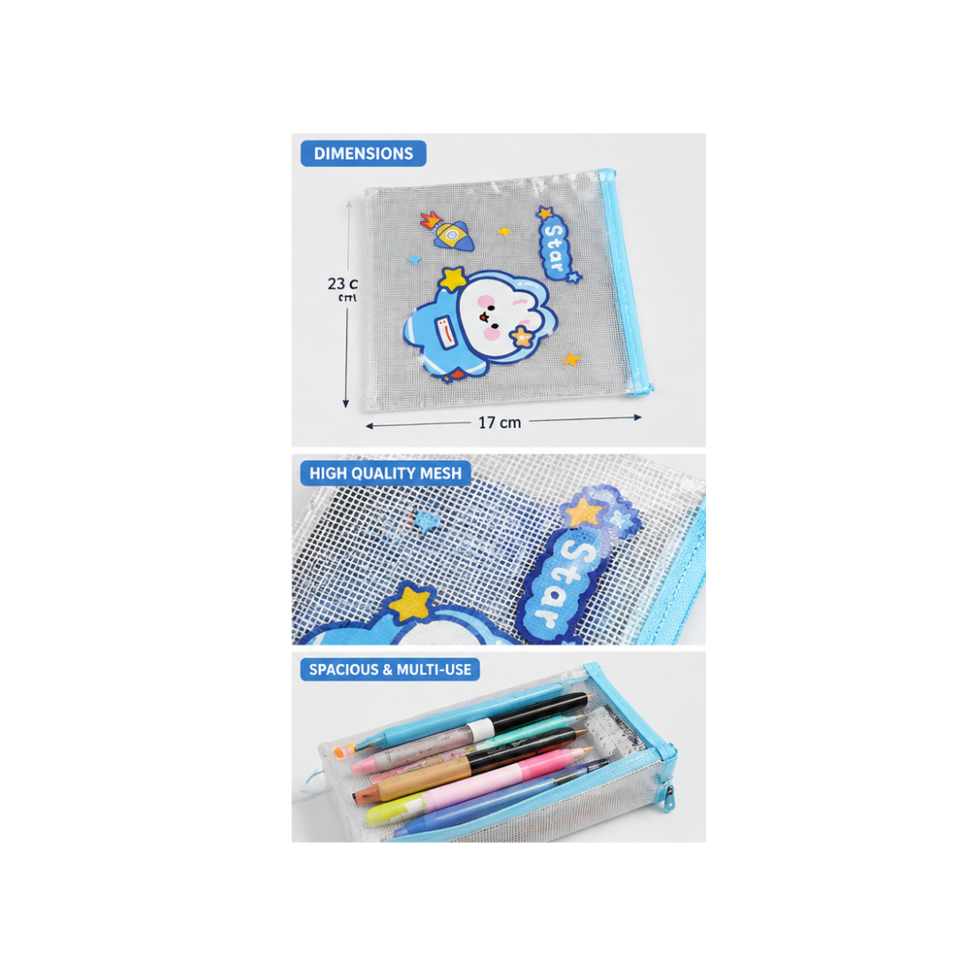 Ub Collection Mesh Zipper File Pouch – Transparent Waterproof Document & Stationery Storage Bag (Design May Vary)