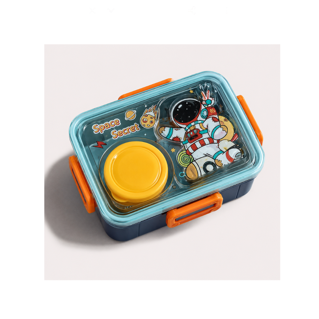 Kids Cartoon Lunch Box with Sauce Cup - Compact & Leakproof (Color as per Availability)