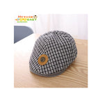 Kids Plaid Beret Cap - Classic Checkered Cotton Hat with Leather Patch