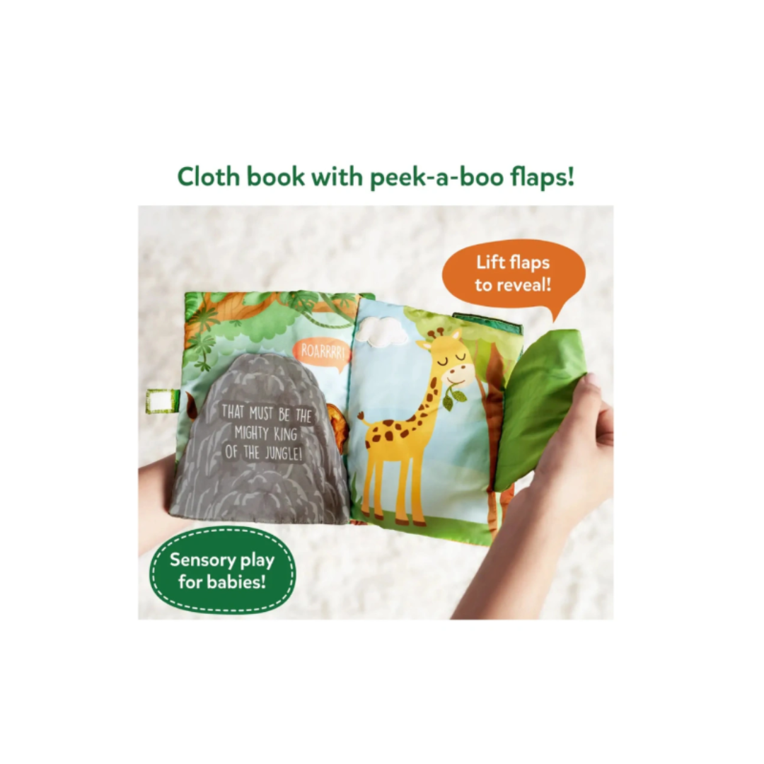 Skillmatics Peek-A-Boo Jungle Cloth Book · Ages 6 Months+ · 8 Interactive Pages
