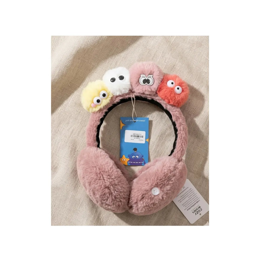 Monster Pom Pom Ear Muffs for Kids - Fluffy Faux Fur, Warm & Cute