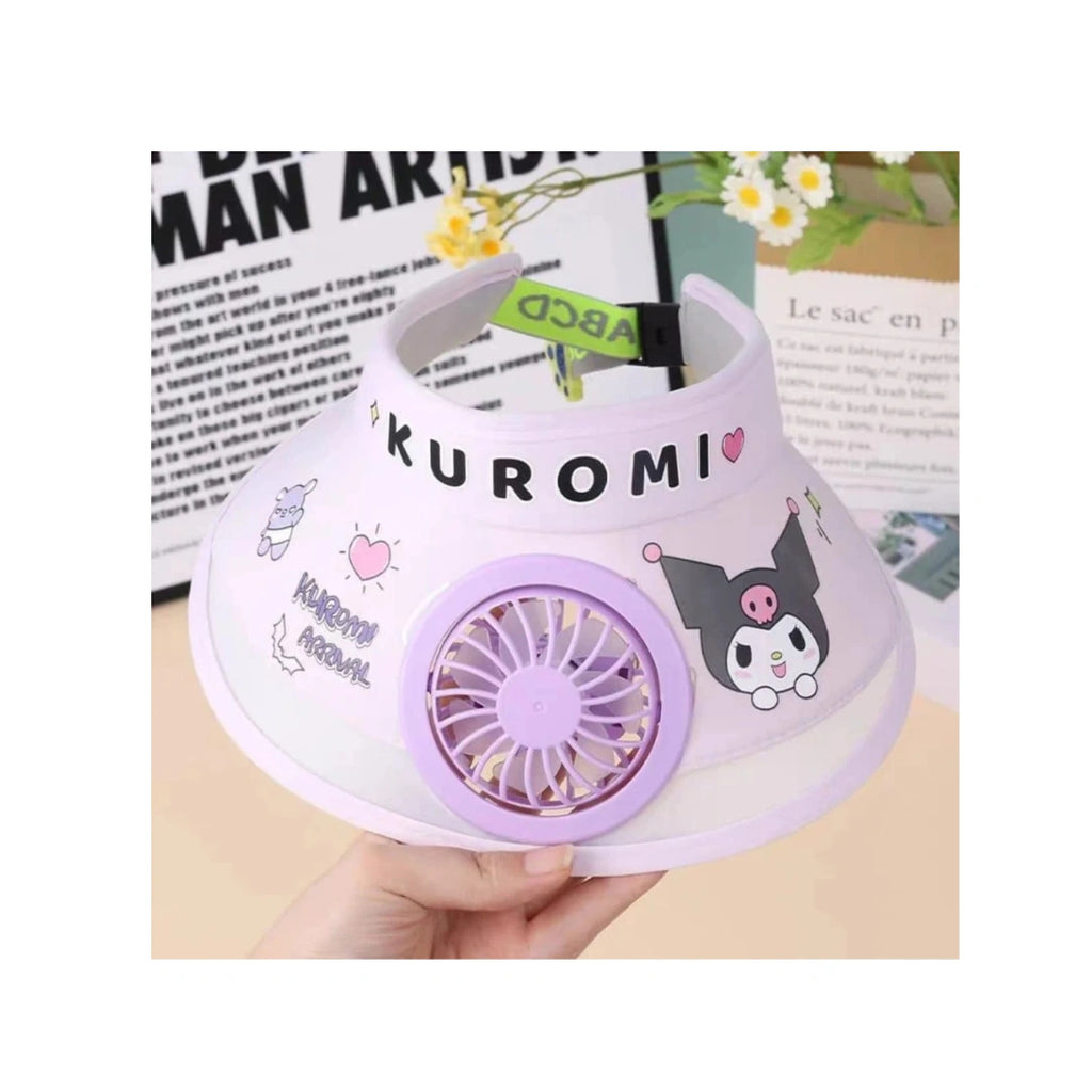 Kuromi Sun Visor Cap with Built-In Fan - UV Protection, Kids & Teens