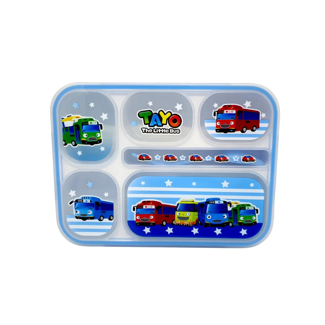 Kids 5-Compartment Cartoon Lunch Box - Stainless Steel with Spoon