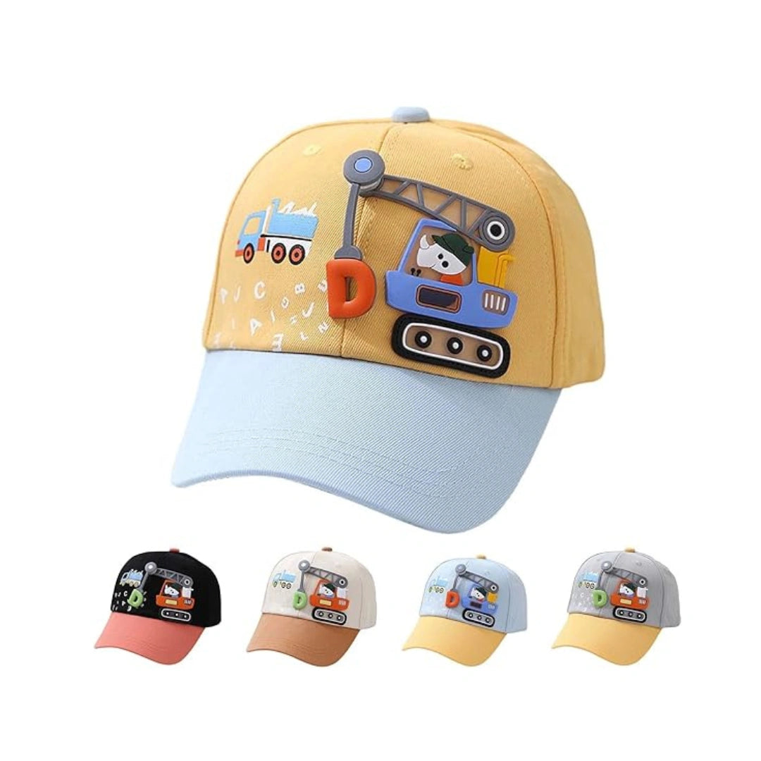 Kids Construction Truck Baseball Cap - 3D Rubber Patch, Toddler Boys