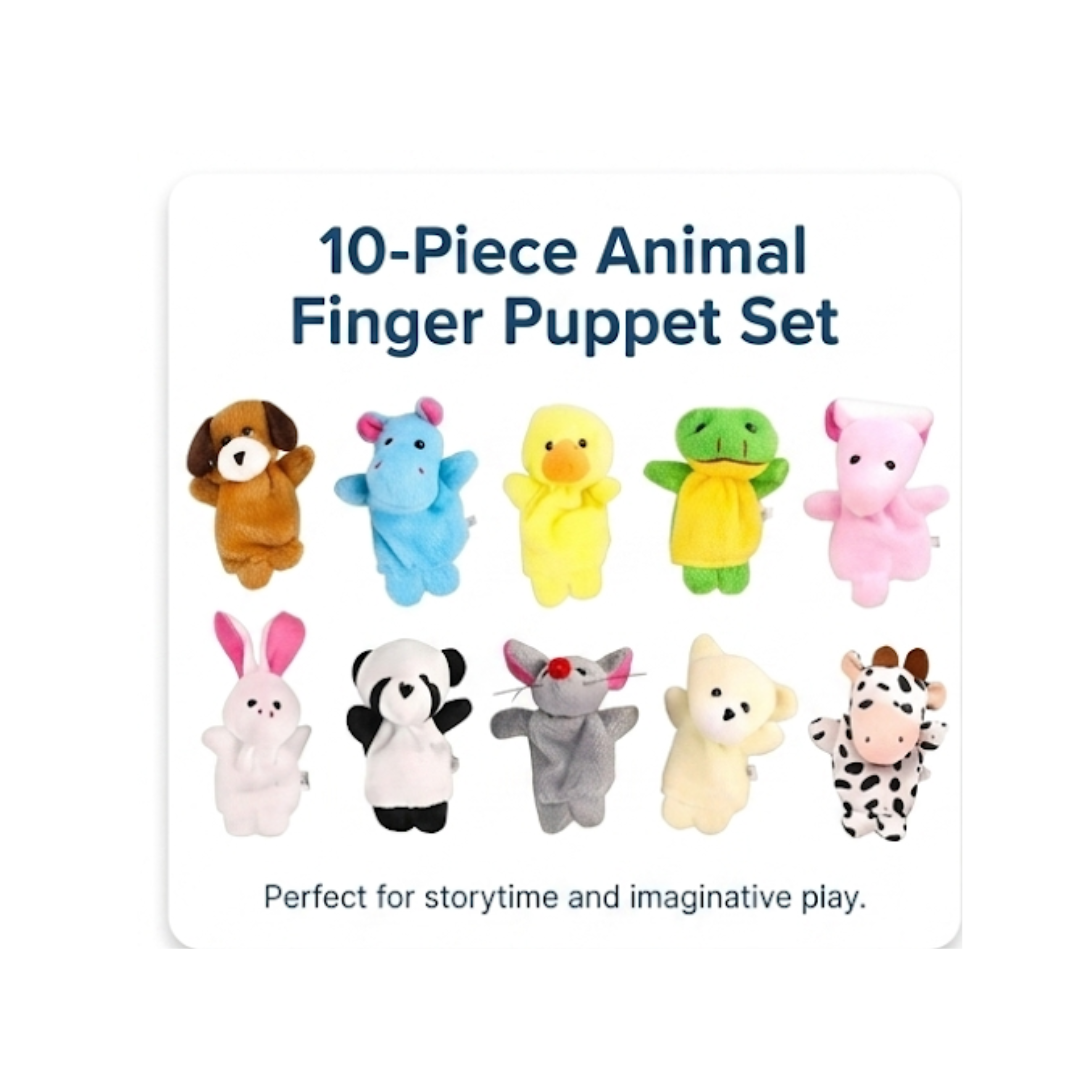 Rolex Cute Animal Finger Puppet Set – Soft Plush Hand Finger Puppets for Kids | Educational Storytelling Toy | 10-Piece Animal Collection (3+ Years)