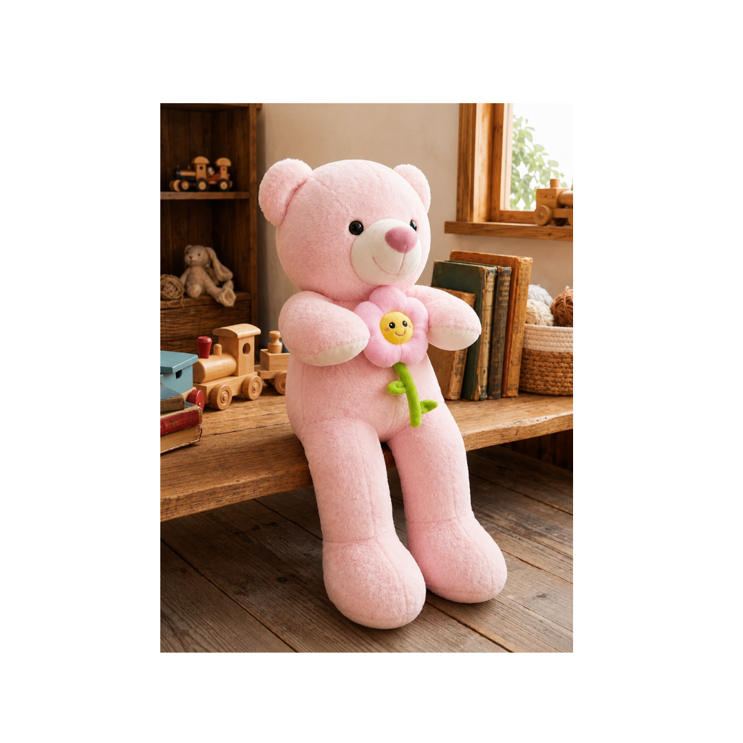 Rolex Pink Teddy Bear with Smiling Flower Plush Soft Toy 3+ Years