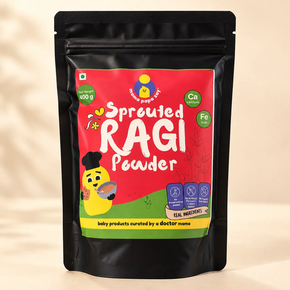 MamaPapaZay Sprouted Ragi Powder, 400 g | Baby Food Powder with Calcium & Iron, No Added Sugar or Salt