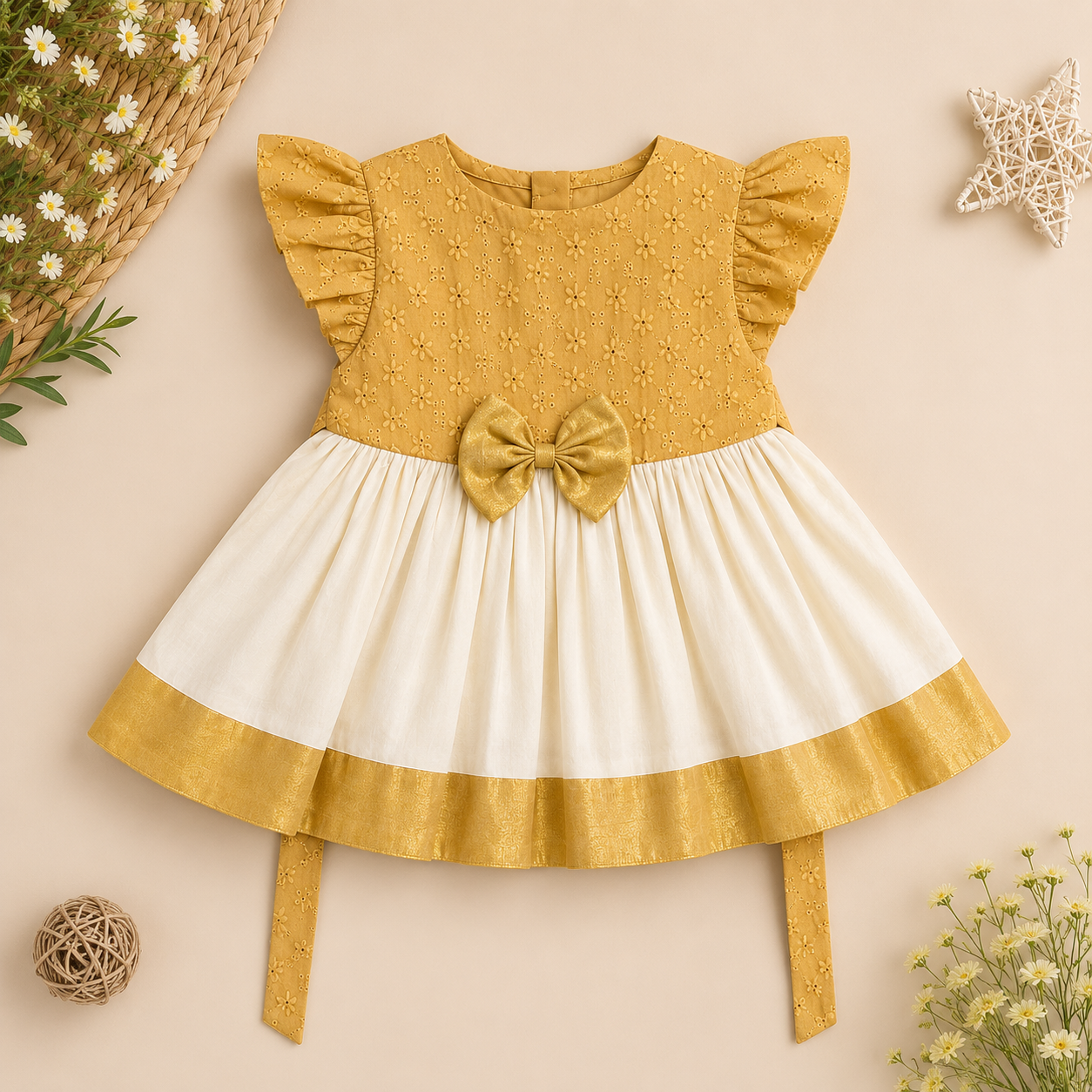 FROCK WITH BOW CENTER FOR GIRLS
