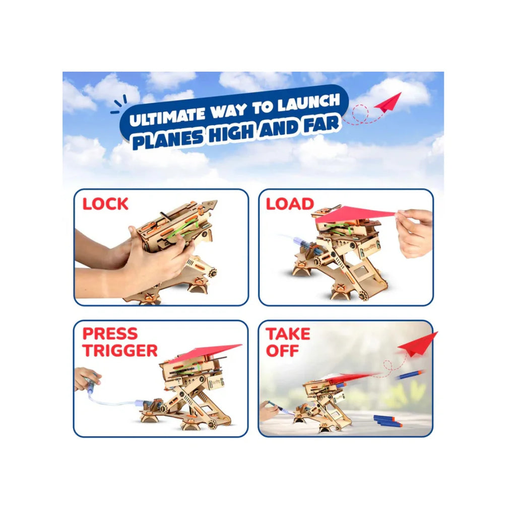 2in1 Hydraulic Aeroplane & Dart Launcher Toy for Kids,Shoots Planes/Darts Far in Air,DIY Science Toy (6-14 Years)