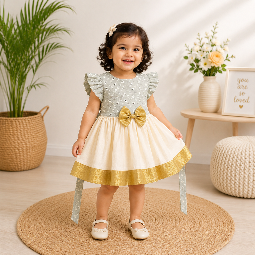 FROCK WITH BOW CENTER FOR GIRLS