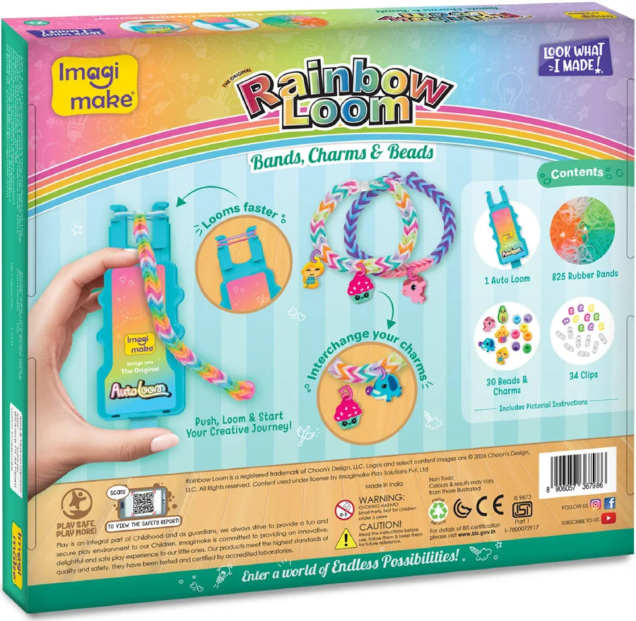 Imagimake Rainbow Loom Bands Charms and Beads Creative Kit for Kids 7+ Years Random Colour as per Availability