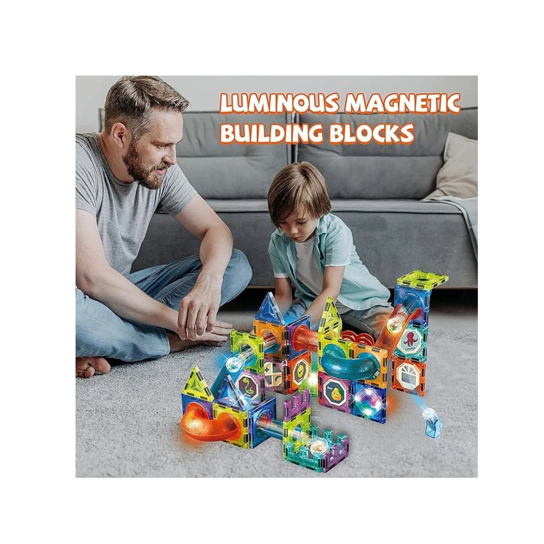 Kids light-up magnetic marble run set