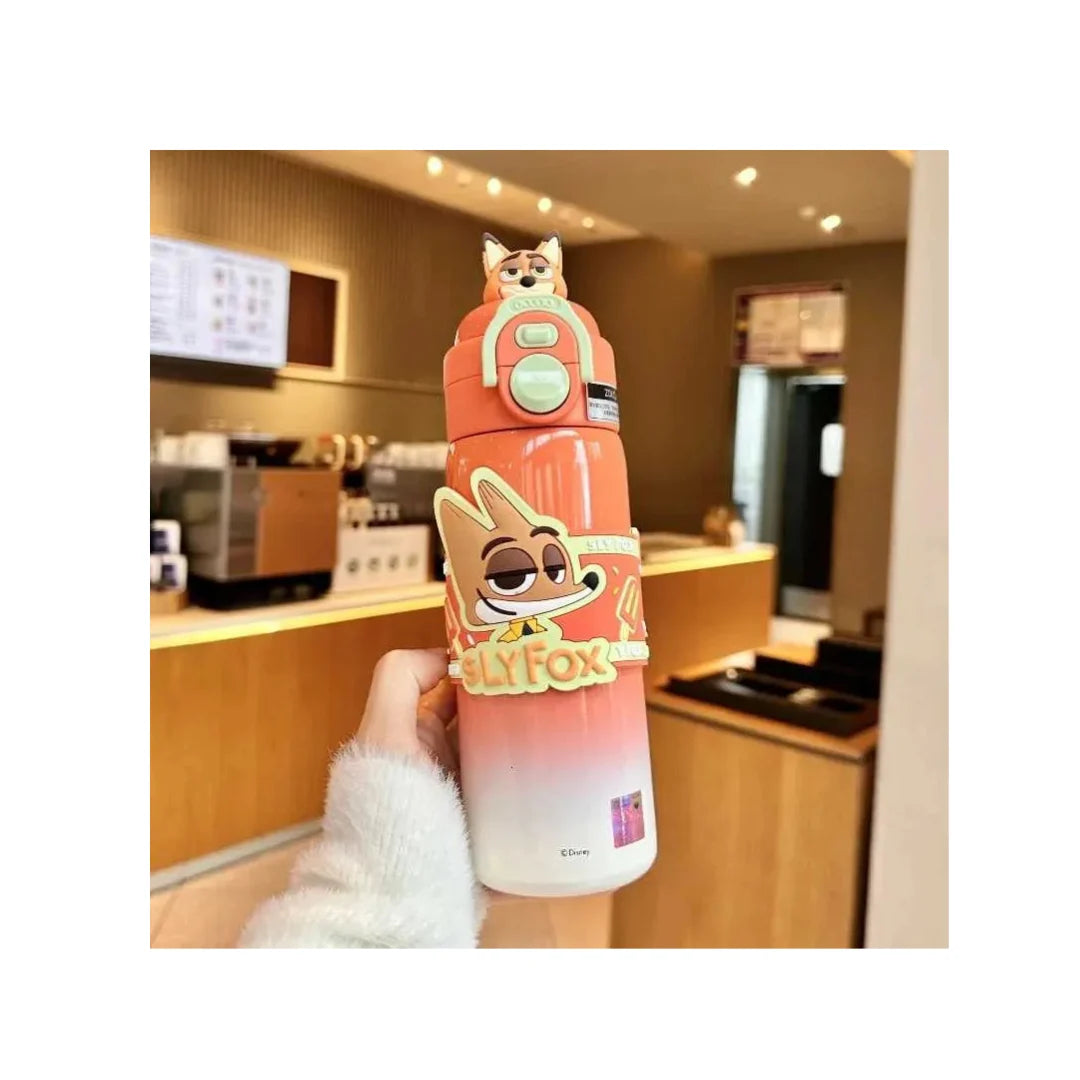 Kids Cartoon Stainless Steel Water Bottle with Straw - Leakproof Sipper