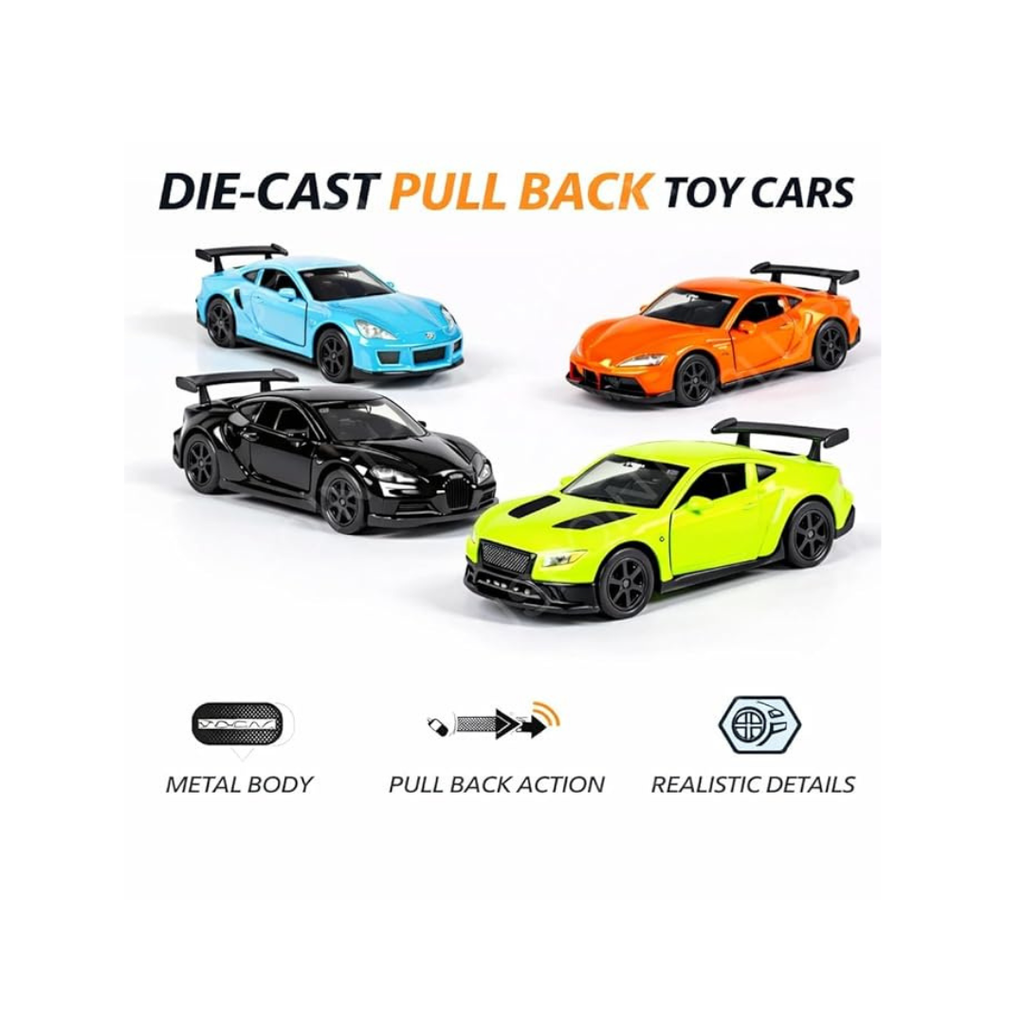 1:64 Scale Pull-Back Supercar Vehicles with Realistic Details & Interactive Parts for Kids