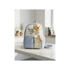 Teddy Bear Kids Backpack - Blue School Bag with Plush Toy & Clear Pocket