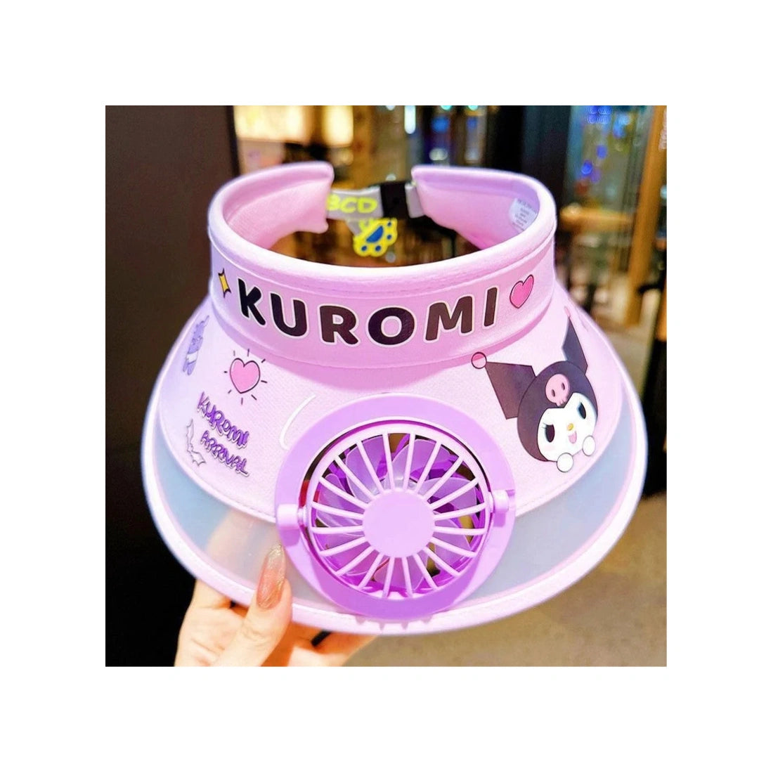 Kuromi Sun Visor Cap with Built-In Fan - UV Protection, Kids & Teens