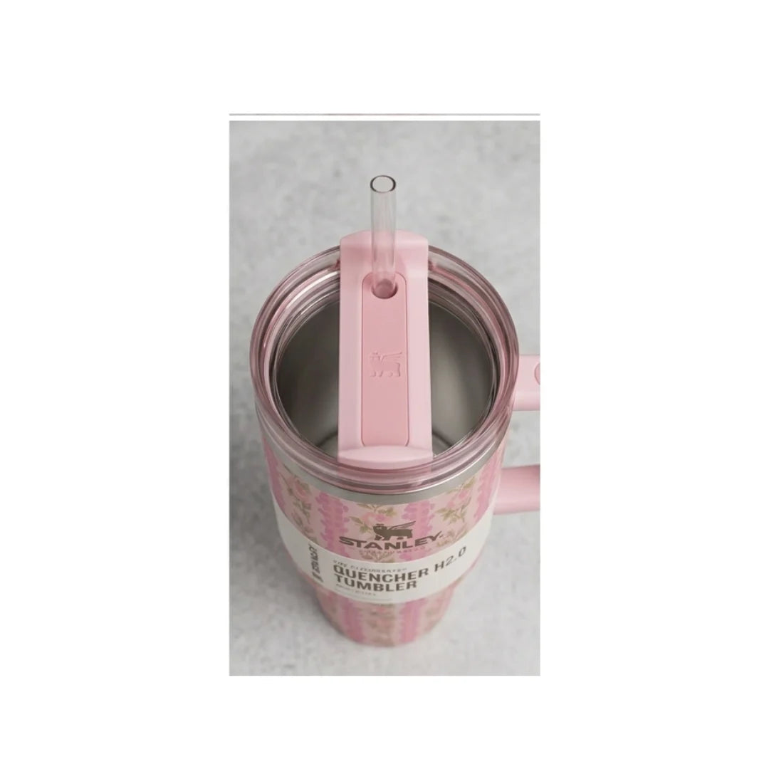 Floral Insulated Tumbler with Handle & Straw - Large Capacity, Leakproof