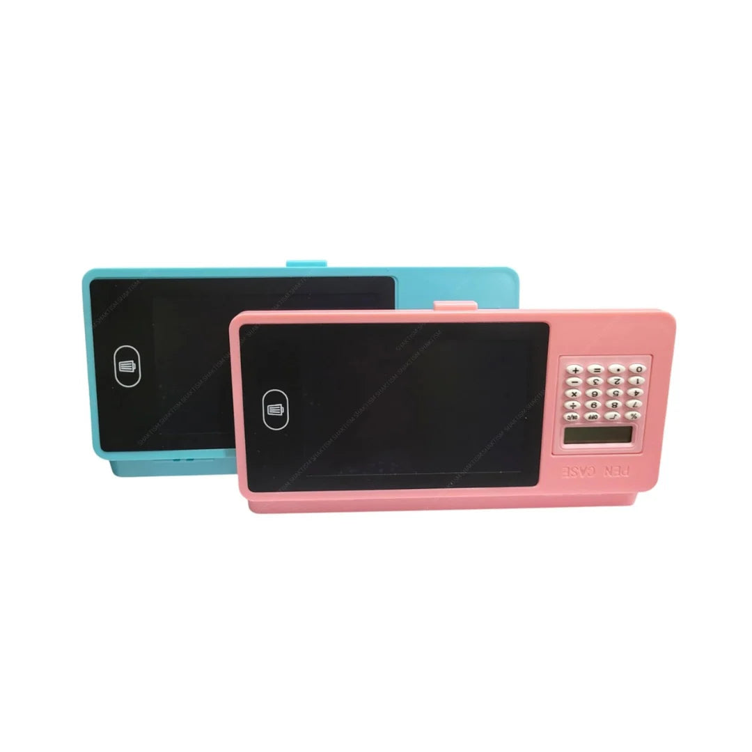 3-in-1 LCD Writing Tablet with Pencil Box & Calculator - Reusable Drawing Pad