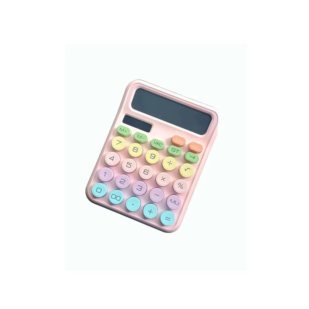 Cute Pastel Calculator - Large Display, Soft-Touch Buttons, Pink Desk Design