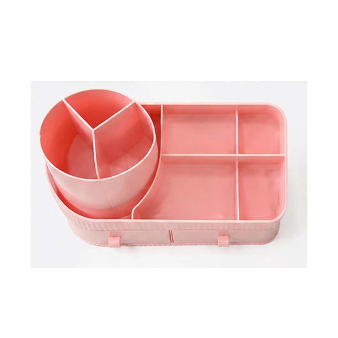 Desk Organizer with 2 Drawers & Rotating Pen Holder - Stationery & Makeup