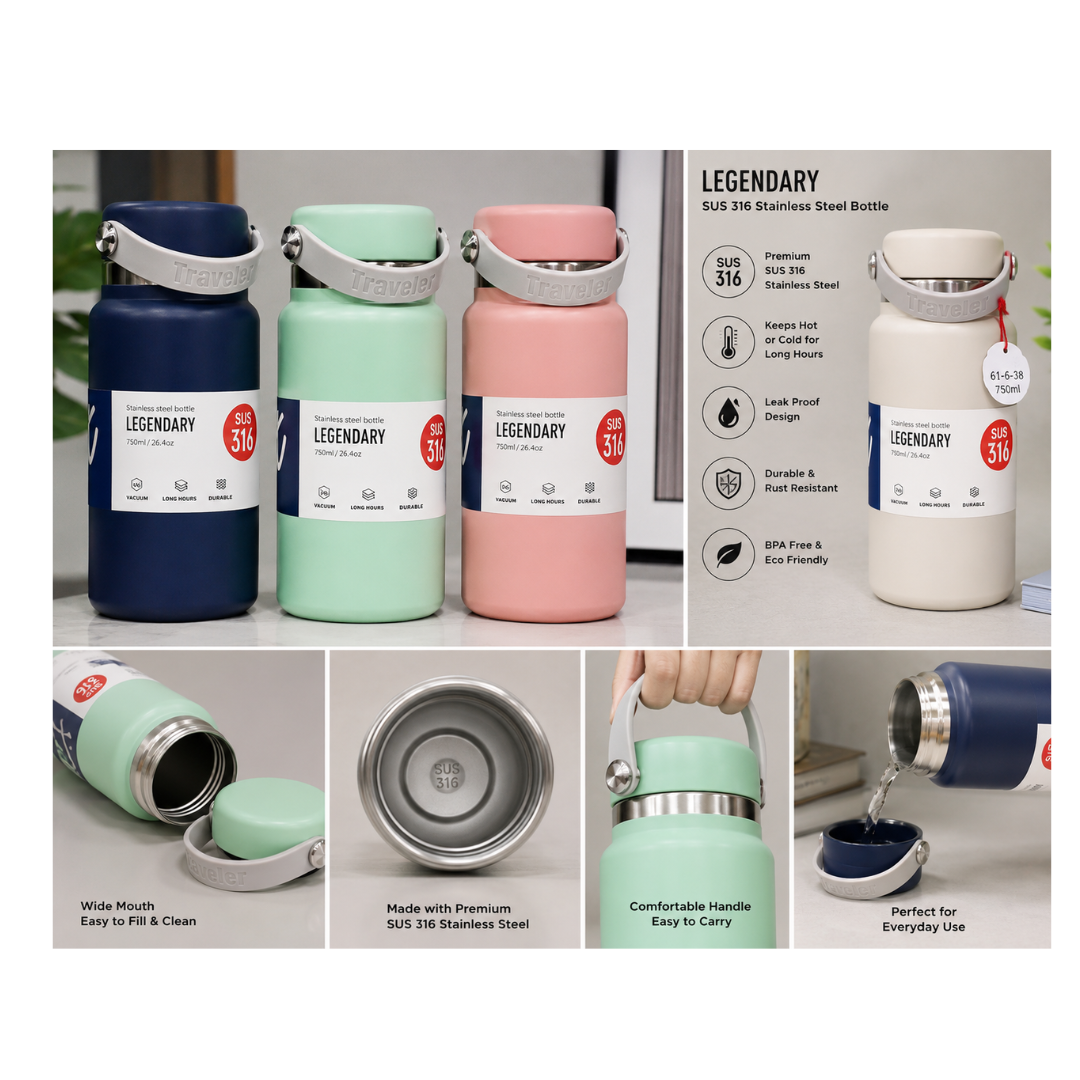 UB Collection Legendary SUS 316 Stainless Steel Vacuum Insulated Water Bottle | Hot & Cold Flask | Model 61-6-38 | Colour As Per Availability