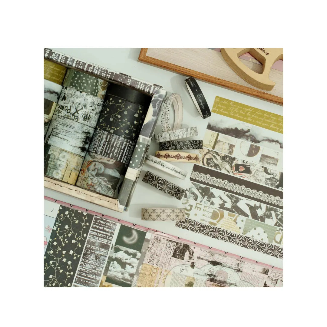Vintage Washi Tape Set - Decorative Masking Tape for Scrapbooking & Journaling