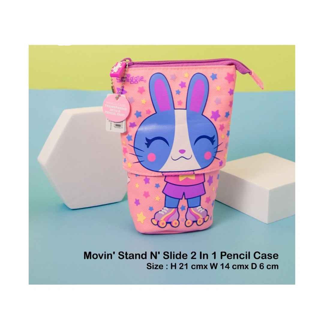 Bunny Pop-Up Pencil Case - Stand & Slide Pink Stationery Box with Rabbit Design