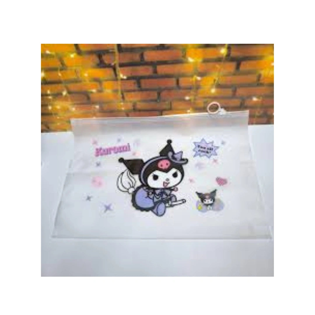 Kuromi A4 Zipper File Bag - Transparent Document Pouch for School & Girls