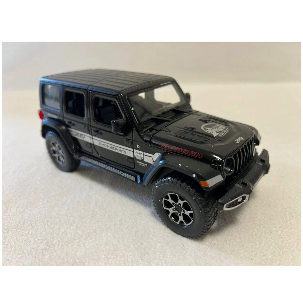 Die-Cast Jeep Wrangler Rubicon Toy Car with Lights, Sound & Openable Parts 1:22 Scale