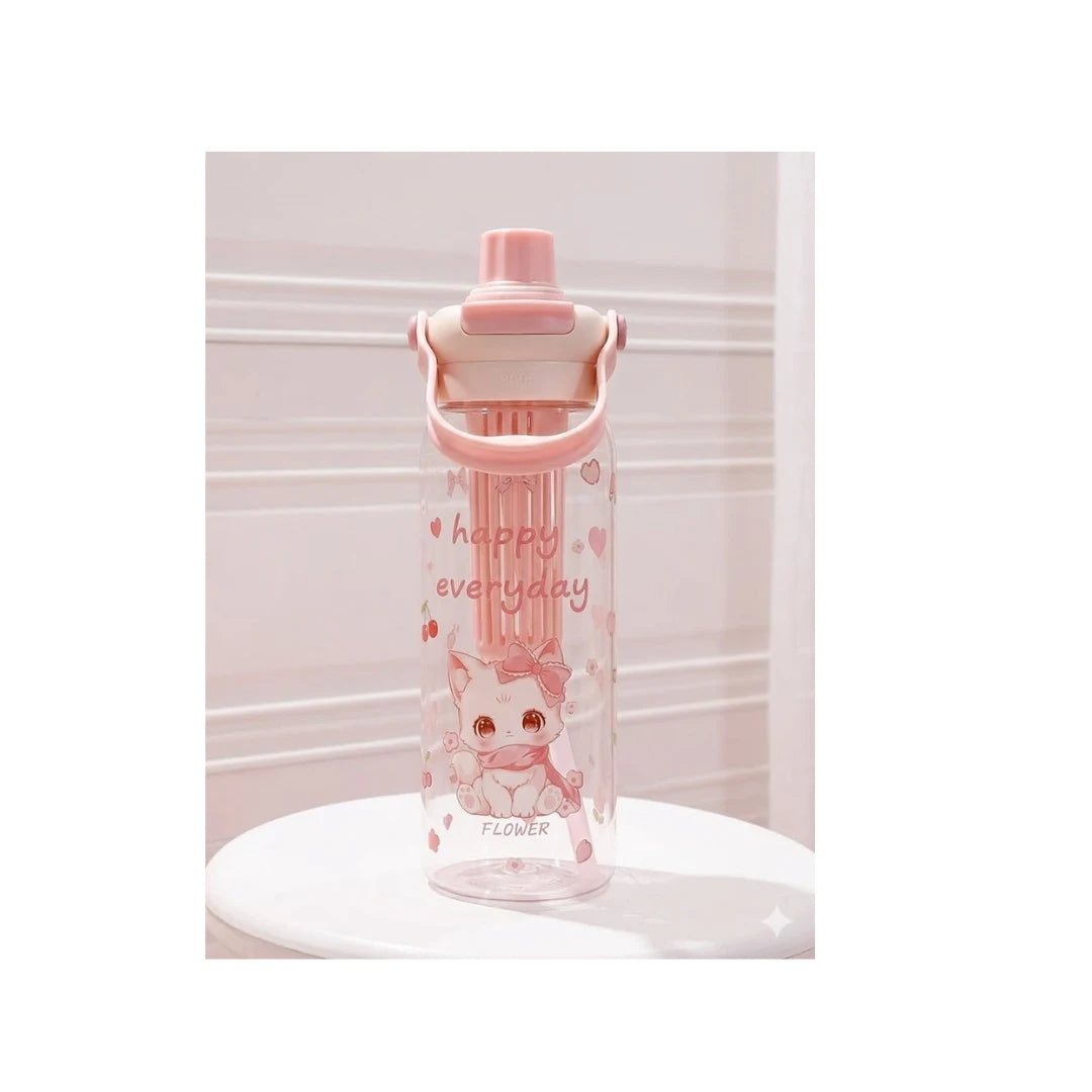 Kids Cat Water Bottle with Straw & Infuser - Cartoon Design, Leak-Proof