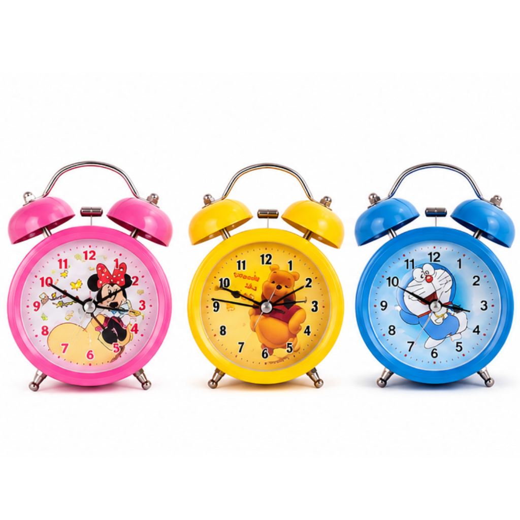 Rolex Kids Cartoon Twin Bell Alarm Clock – Loud Ring Analog Desk Clock for Kids | Color as per Availability (3+ Years)