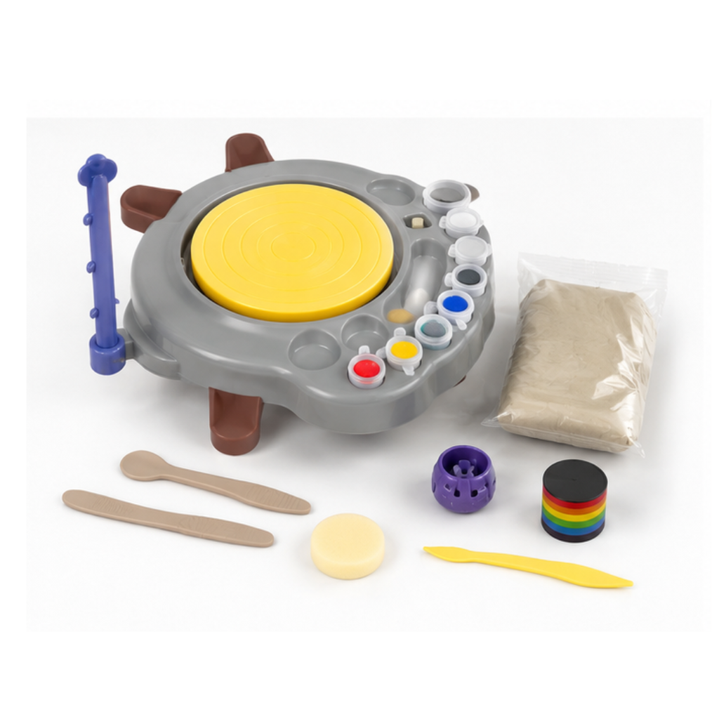 MM Toys Pottery Arts Wheel DIY Clay Craft Kit – Electric Pottery Wheel with Clay, Paints & Sculpting Tools for Kids (Ages 3+)