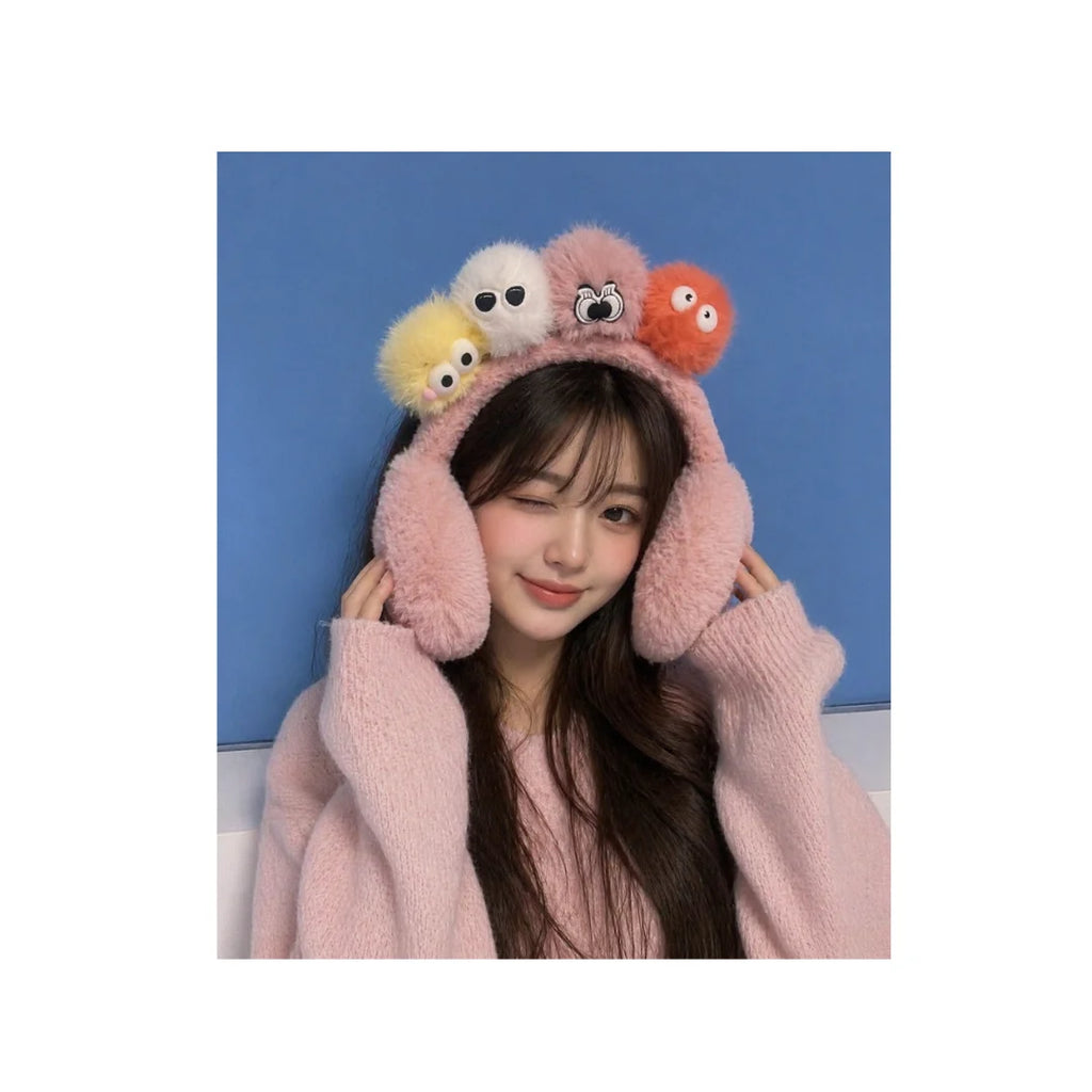 Monster Pom Pom Ear Muffs for Kids - Fluffy Faux Fur, Warm & Cute