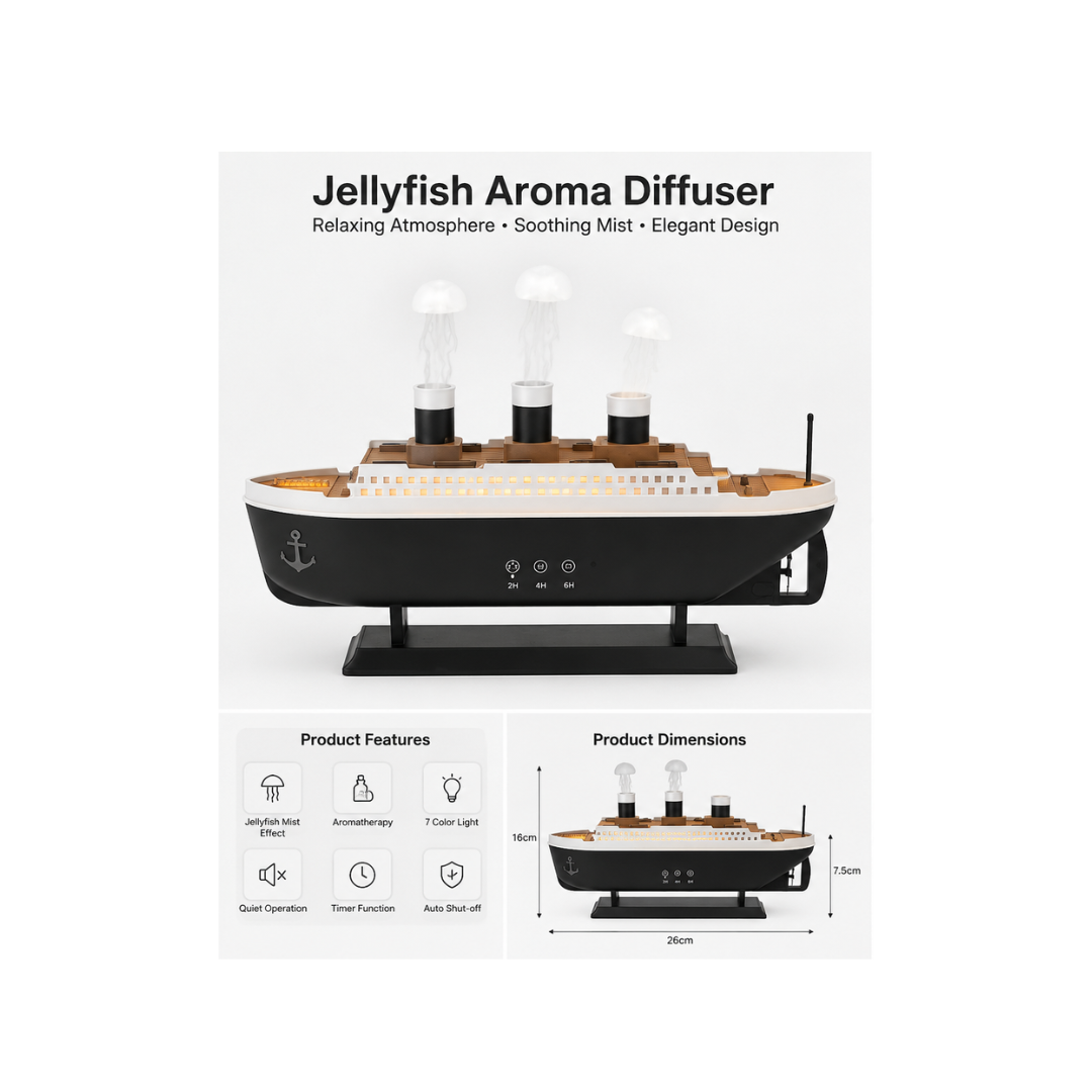 Titanic Ship Aroma Diffuser & Cool Mist Humidifier with LED Ambient Light | USB Powered | Home & Office Fragrance Diffuser