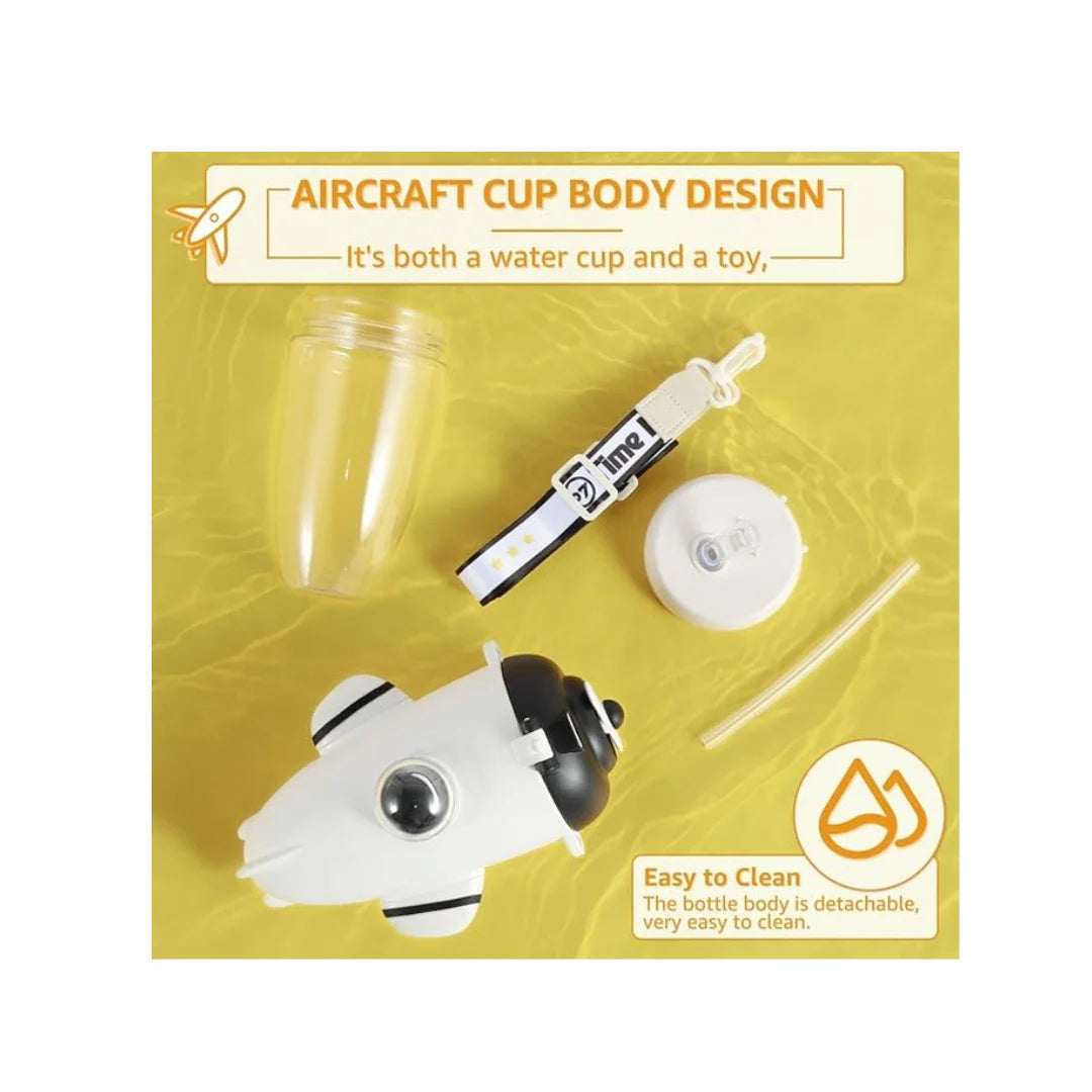 Airplane Shape Water Bottle for Kids - Leakproof Sipper with Shoulder Strap