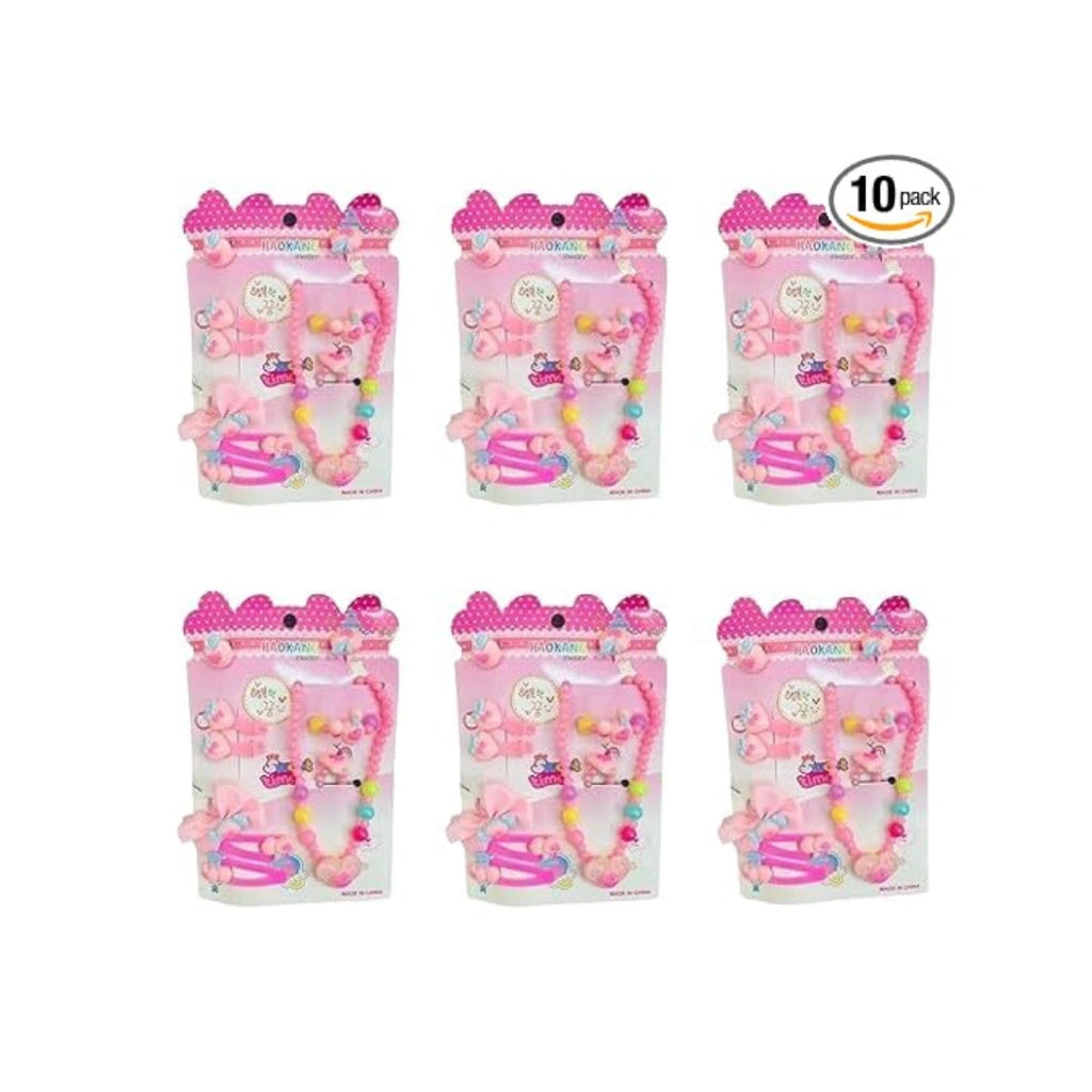 Girls Jewellery & Hair Accessories Set - Necklace, Bracelet, Clips & Bow