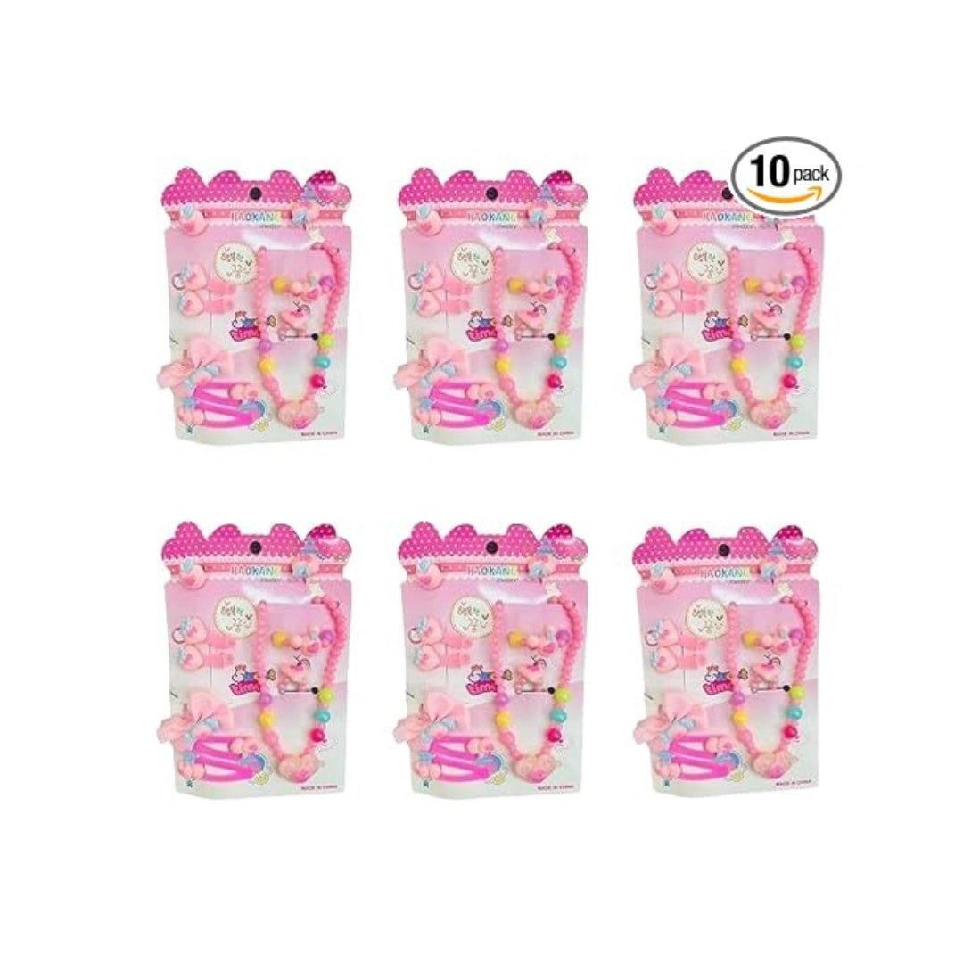 Girls Jewellery & Hair Accessories Set - Necklace, Bracelet, Clips & Bow