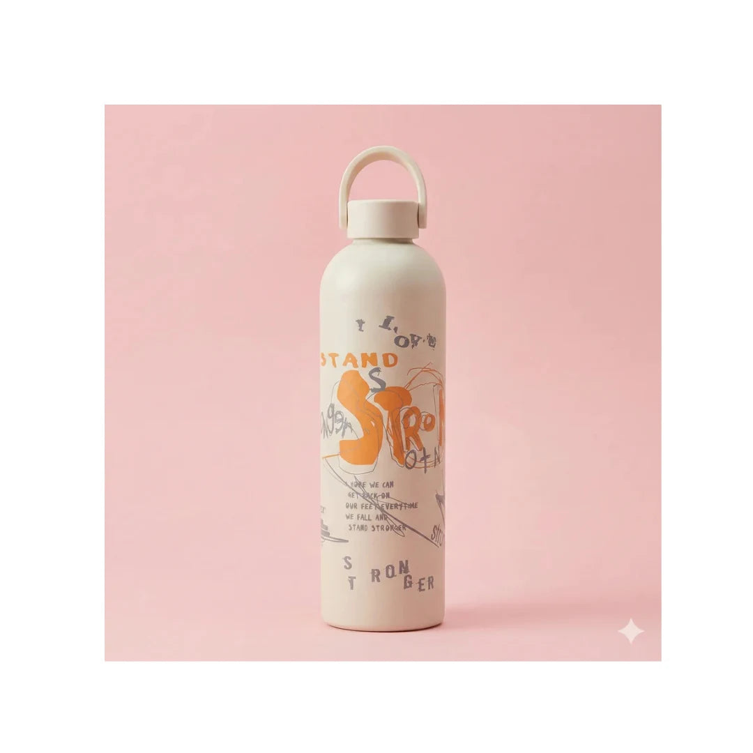 Stainless Steel Water Bottle with Handle Lid - Insulated, Matte Finish