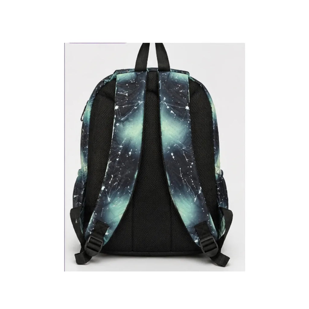 Galaxy Star Holographic School Backpack - Multi-Compartment, Quilted