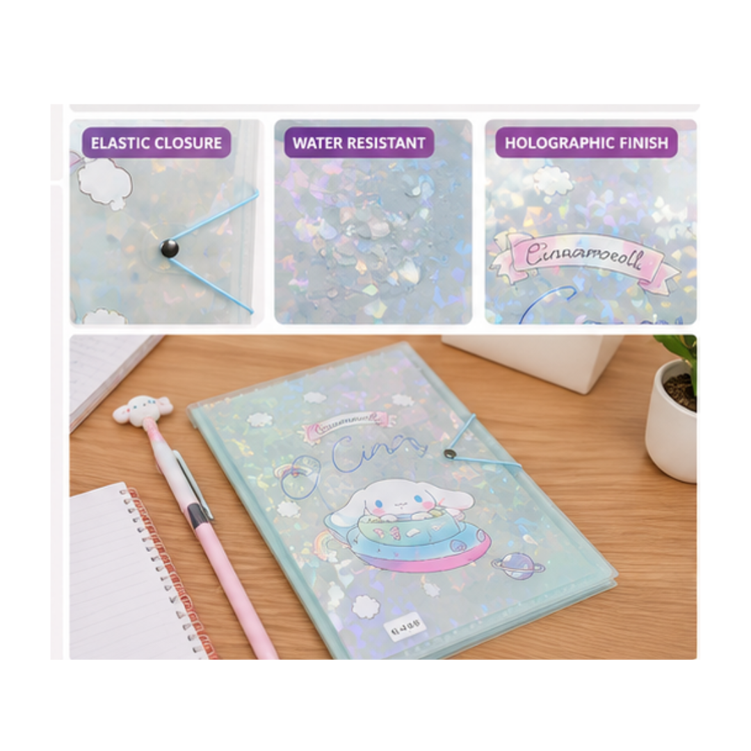 Ub Collection 61-42-09 A4 Elastic Closure Zip File Folder – Holographic Cartoon Document Organizer (Design May Vary)