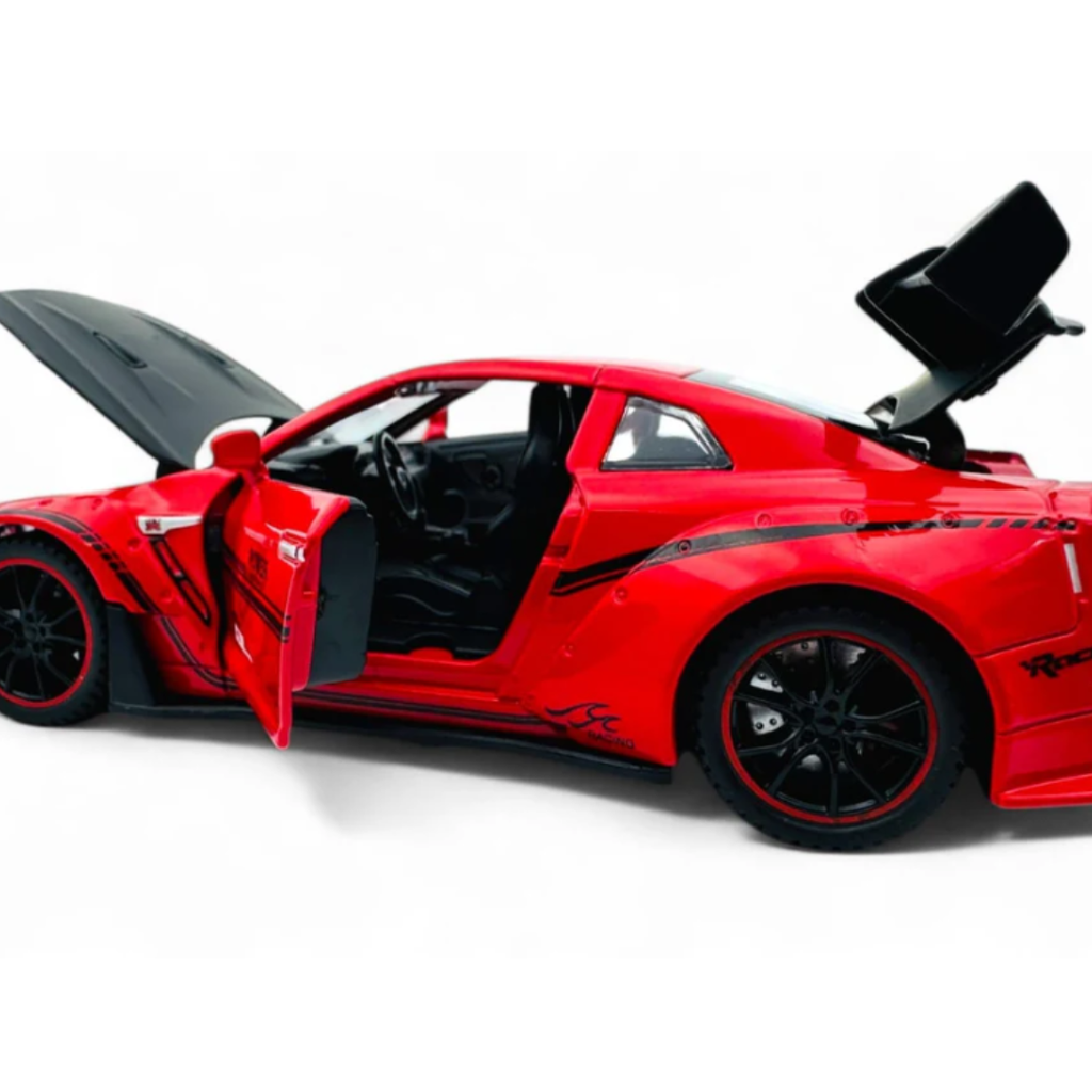 Toy Rush Nissan GT-R R35 Die-Cast Model Car (1:24 Scale) – Pull Back with Opening Doors | Red/Black 3-14 Years