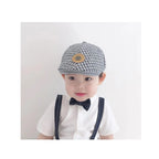 Kids Plaid Beret Cap - Classic Checkered Cotton Hat with Leather Patch