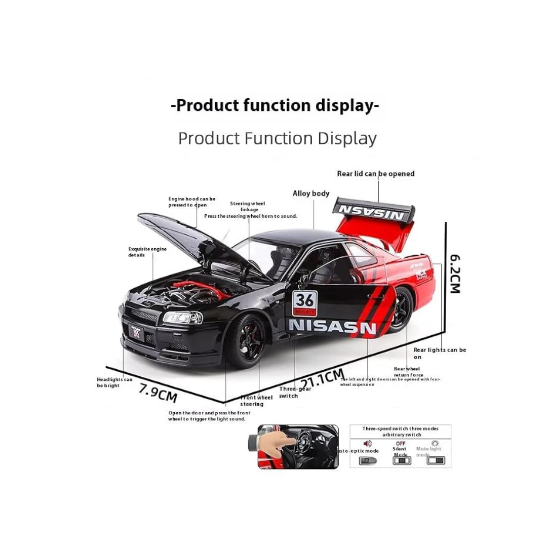 Toy Rush Nissan Skyline GT-R R34 Falken Edition Die-Cast Model Car RANDOM COLOUR AS PER AVAILABILITY (3+ Years)