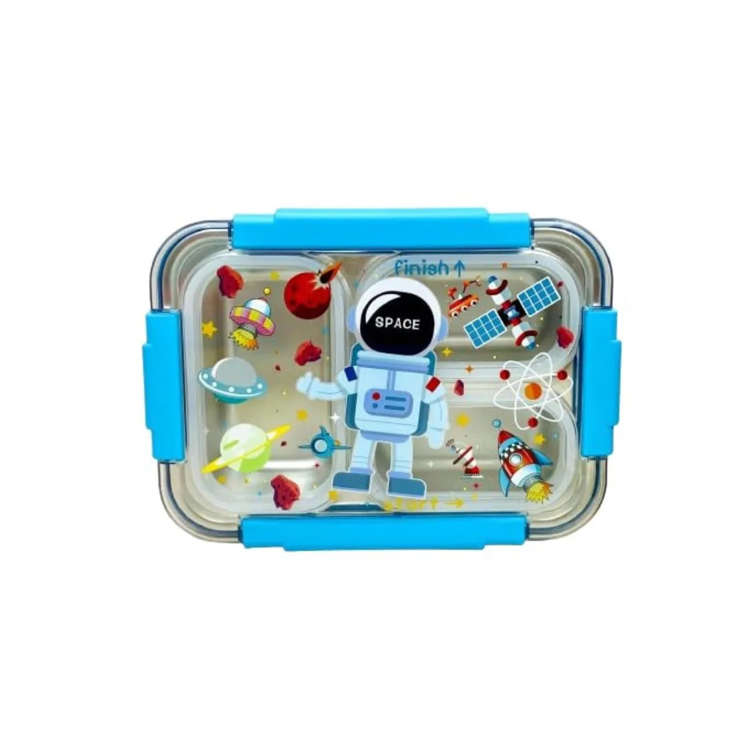 Kids 3-Compartment Bento Lunch Box - Stainless Steel with Chopsticks